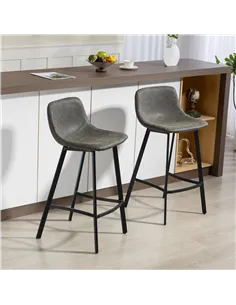 HOMCOM Bar Stools Set of 2, PU Leather Dining Stools with Backrest, Footrest, for Kitchen, Counter, Breakfast Bar, Grey 2