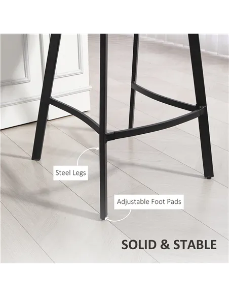 HOMCOM Bar Stools Set of 2, PU Leather Dining Stools with Backrest, Footrest, for Kitchen, Counter, Breakfast Bar, Grey