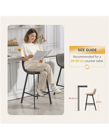 HOMCOM Bar Stools Set of 2, PU Leather Dining Stools with Backrest, Footrest, for Kitchen, Counter, Breakfast Bar, Grey