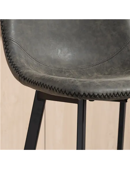 HOMCOM Bar Stools Set of 2, PU Leather Dining Stools with Backrest, Footrest, for Kitchen, Counter, Breakfast Bar, Grey