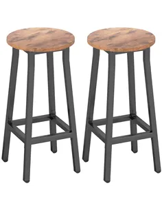 HOMCOM Bar Stools Set of 2 Breakfast Bar Stools with Footrest, Industrial Round, 32 x 32 x 65 cm, Rustic Brown