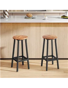 HOMCOM Bar Stools Set of 2 Breakfast Bar Stools with Footrest, Industrial Round, 32 x 32 x 65 cm, Rustic Brown 2