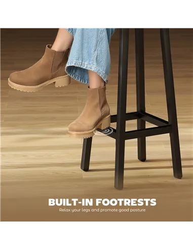 HOMCOM Bar Stools Set of 2 Breakfast Bar Stools with Footrest, Industrial Round, 32 x 32 x 65 cm, Rustic Brown