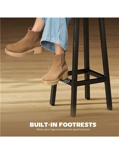 HOMCOM Bar Stools Set of 2 Breakfast Bar Stools with Footrest, Industrial Round, 32 x 32 x 65 cm, Rustic Brown