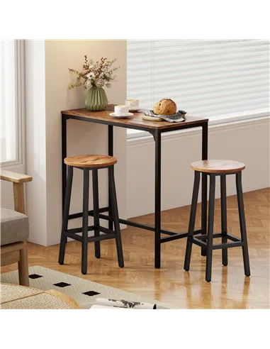 HOMCOM Bar Stools Set of 2 Breakfast Bar Stools with Footrest, Industrial Round, 32 x 32 x 65 cm, Rustic Brown