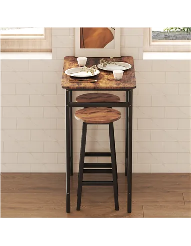 HOMCOM Bar Stools Set of 2 Breakfast Bar Stools with Footrest, Industrial Round, 32 x 32 x 65 cm, Rustic Brown