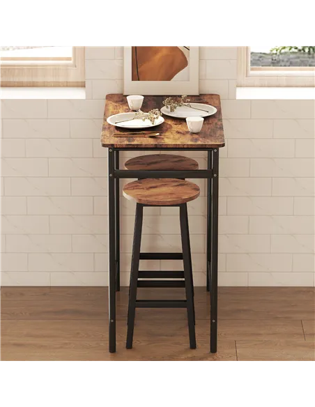 HOMCOM Bar Stools Set of 2 Breakfast Bar Stools with Footrest, Industrial Round, 32 x 32 x 65 cm, Rustic Brown