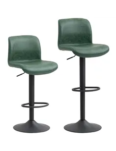 HOMCOM Bar Stools Set of 2, PU Leather Barstools with Backrest and Footrest for Kitchen, Counter, Breakfast Bar, Green
