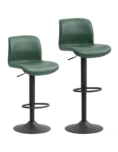 HOMCOM Bar Stools Set of 2, PU Leather Barstools with Backrest and Footrest for Kitchen, Counter, Breakfast Bar, Green