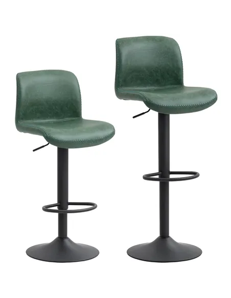 HOMCOM Bar Stools Set of 2, PU Leather Barstools with Backrest and Footrest for Kitchen, Counter, Breakfast Bar, Green
