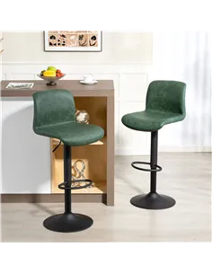 HOMCOM Bar Stools Set of 2, PU Leather Barstools with Backrest and Footrest for Kitchen, Counter, Breakfast Bar, Green 2