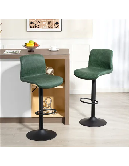 HOMCOM Bar Stools Set of 2, PU Leather Barstools with Backrest and Footrest for Kitchen, Counter, Breakfast Bar, Green