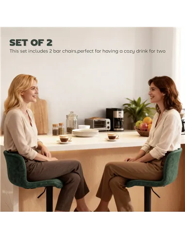 HOMCOM Bar Stools Set of 2, PU Leather Barstools with Backrest and Footrest for Kitchen, Counter, Breakfast Bar, Green