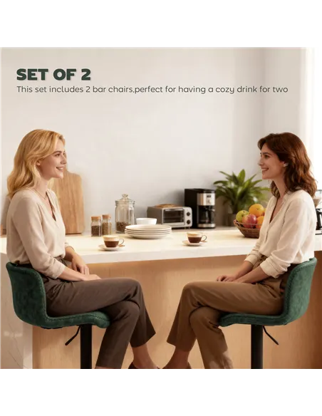 HOMCOM Bar Stools Set of 2, PU Leather Barstools with Backrest and Footrest for Kitchen, Counter, Breakfast Bar, Green