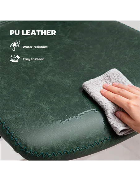 HOMCOM Bar Stools Set of 2, PU Leather Barstools with Backrest and Footrest for Kitchen, Counter, Breakfast Bar, Green