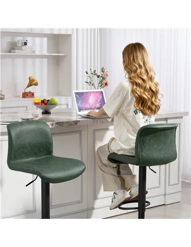 HOMCOM Bar Stools Set of 2, PU Leather Barstools with Backrest and Footrest for Kitchen, Counter, Breakfast Bar, Green