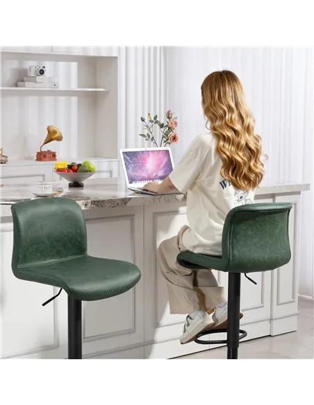 HOMCOM Bar Stools Set of 2, PU Leather Barstools with Backrest and Footrest for Kitchen, Counter, Breakfast Bar, Green