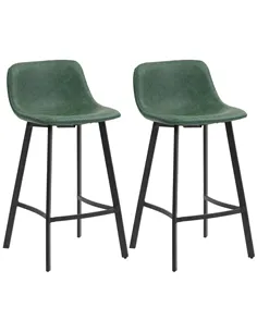 HOMCOM Bar Stools Set of 2, PU Leather Dining Stools with Backrest, Footrest, for Kitchen, Counter, Breakfast Bar, Green