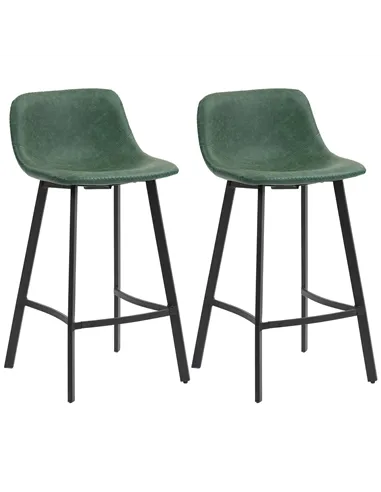 HOMCOM Bar Stools Set of 2, PU Leather Dining Stools with Backrest, Footrest, for Kitchen, Counter, Breakfast Bar, Green