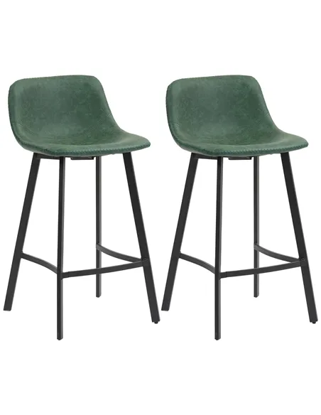 HOMCOM Bar Stools Set of 2, PU Leather Dining Stools with Backrest, Footrest, for Kitchen, Counter, Breakfast Bar, Green