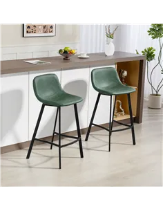 HOMCOM Bar Stools Set of 2, PU Leather Dining Stools with Backrest, Footrest, for Kitchen, Counter, Breakfast Bar, Green 2