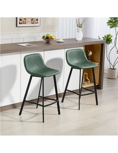 HOMCOM Bar Stools Set of 2, PU Leather Dining Stools with Backrest, Footrest, for Kitchen, Counter, Breakfast Bar, Green