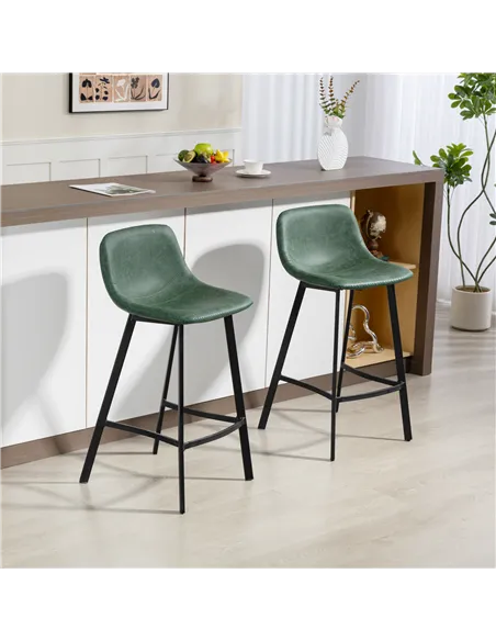 HOMCOM Bar Stools Set of 2, PU Leather Dining Stools with Backrest, Footrest, for Kitchen, Counter, Breakfast Bar, Green