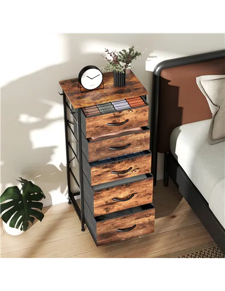 HOMCOM Chest of Five Fabric Drawers - Rustic Brown