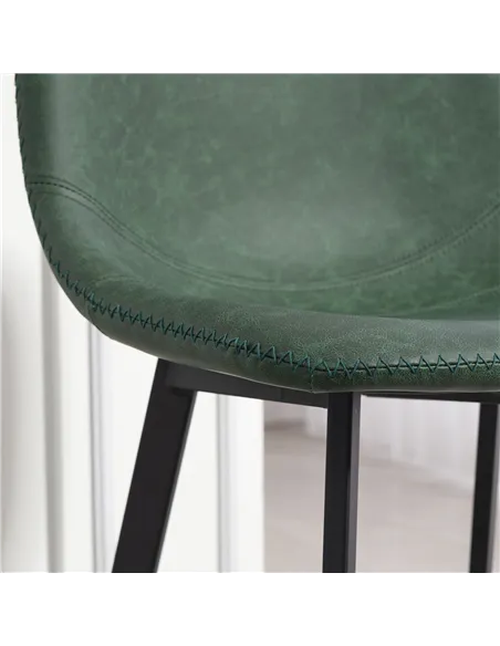 HOMCOM Bar Stools Set of 2, PU Leather Dining Stools with Backrest, Footrest, for Kitchen, Counter, Breakfast Bar, Green