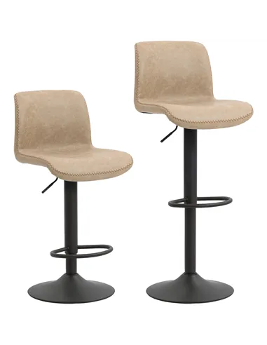 HOMCOM Bar Stools Set of 2, PU Leather Barstools with Backrest and Footrest for Kitchen, Counter, Breakfast Bar, Light Brown