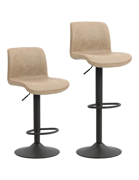 HOMCOM Bar Stools Set of 2, PU Leather Barstools with Backrest and Footrest for Kitchen, Counter, Breakfast Bar, Light Brown