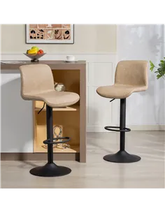 HOMCOM Bar Stools Set of 2, PU Leather Barstools with Backrest and Footrest for Kitchen, Counter, Breakfast Bar, Light Brown 2