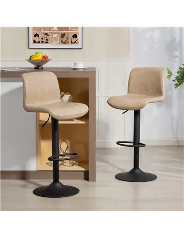 HOMCOM Bar Stools Set of 2, PU Leather Barstools with Backrest and Footrest for Kitchen, Counter, Breakfast Bar, Light Brown