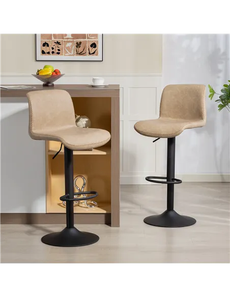 HOMCOM Bar Stools Set of 2, PU Leather Barstools with Backrest and Footrest for Kitchen, Counter, Breakfast Bar, Light Brown