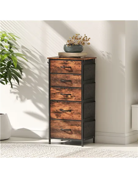 HOMCOM Chest of Five Fabric Drawers - Rustic Brown