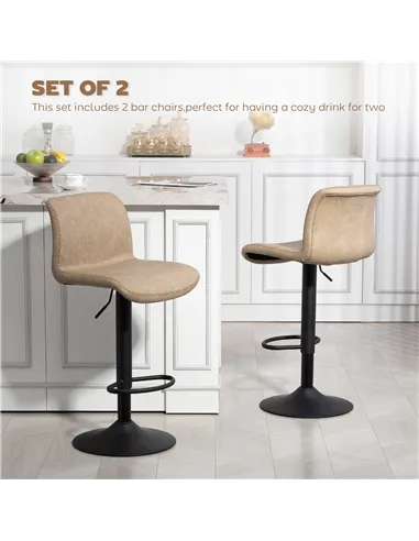 HOMCOM Bar Stools Set of 2, PU Leather Barstools with Backrest and Footrest for Kitchen, Counter, Breakfast Bar, Light Brown