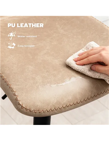 HOMCOM Bar Stools Set of 2, PU Leather Barstools with Backrest and Footrest for Kitchen, Counter, Breakfast Bar, Light Brown