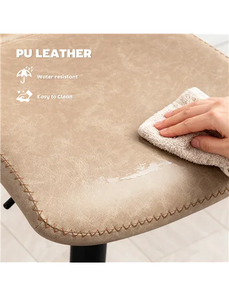 HOMCOM Bar Stools Set of 2, PU Leather Barstools with Backrest and Footrest for Kitchen, Counter, Breakfast Bar, Light Brown