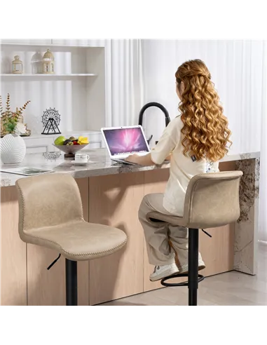 HOMCOM Bar Stools Set of 2, PU Leather Barstools with Backrest and Footrest for Kitchen, Counter, Breakfast Bar, Light Brown