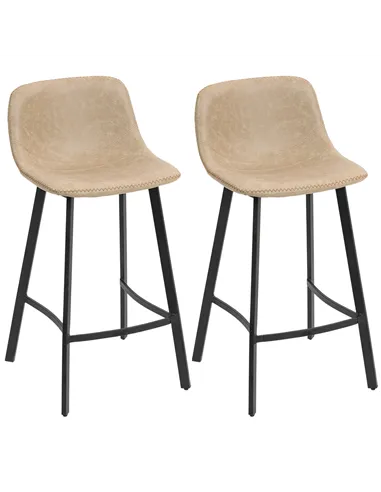 HOMCOM Bar Stools Set of 2, PU Leather Dining Stools with Backrest, Footrest, for Kitchen, Counter, Breakfast Bar, Light Brown