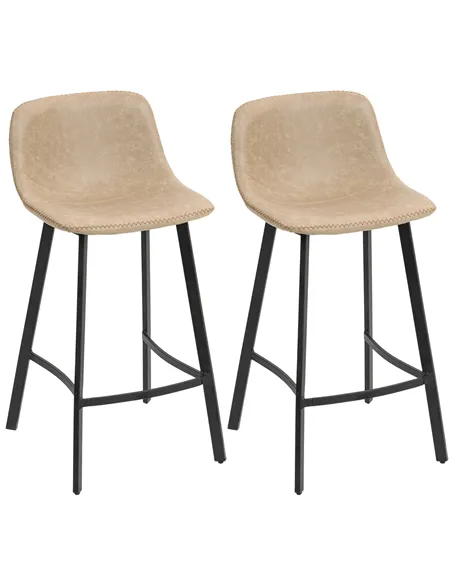 HOMCOM Bar Stools Set of 2, PU Leather Dining Stools with Backrest, Footrest, for Kitchen, Counter, Breakfast Bar, Light Brown