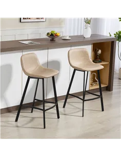 HOMCOM Bar Stools Set of 2, PU Leather Dining Stools with Backrest, Footrest, for Kitchen, Counter, Breakfast Bar, Light Brown 2