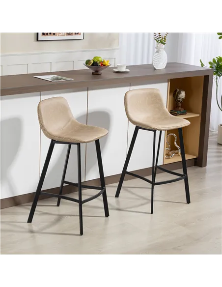 HOMCOM Bar Stools Set of 2, PU Leather Dining Stools with Backrest, Footrest, for Kitchen, Counter, Breakfast Bar, Light Brown