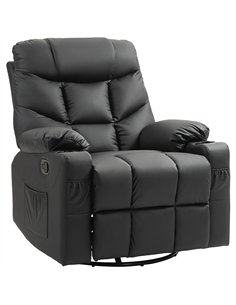 HOMCOM Manual Reclining Chair, Recliner Armchair with Swivel, Faux Leather, Footrest, Cup Holders, 86x93x102cm, Black