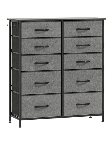 HOMCOM Chest of Ten Fabric Drawers - Charcoal Grey