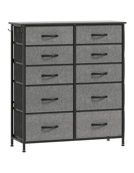 HOMCOM Chest of Ten Fabric Drawers - Charcoal Grey