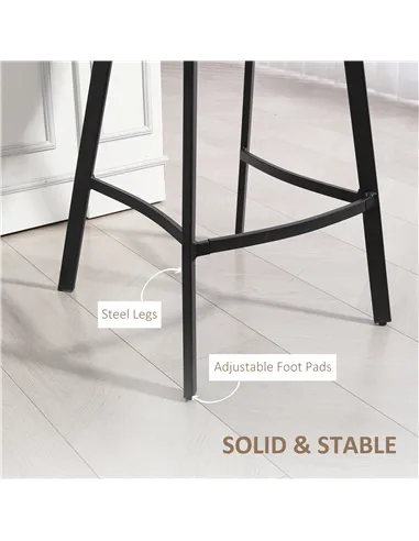 HOMCOM Bar Stools Set of 2, PU Leather Dining Stools with Backrest, Footrest, for Kitchen, Counter, Breakfast Bar, Light Brown