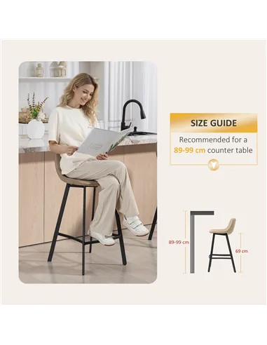 HOMCOM Bar Stools Set of 2, PU Leather Dining Stools with Backrest, Footrest, for Kitchen, Counter, Breakfast Bar, Light Brown