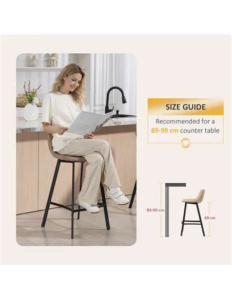 HOMCOM Bar Stools Set of 2, PU Leather Dining Stools with Backrest, Footrest, for Kitchen, Counter, Breakfast Bar, Light Brown