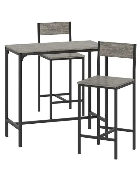HOMCOM 3-Piece Bar Table Set with 2 Stools, Industrial Breakfast Bar Set with Footrest, Backrest for Dining Room, Small Space